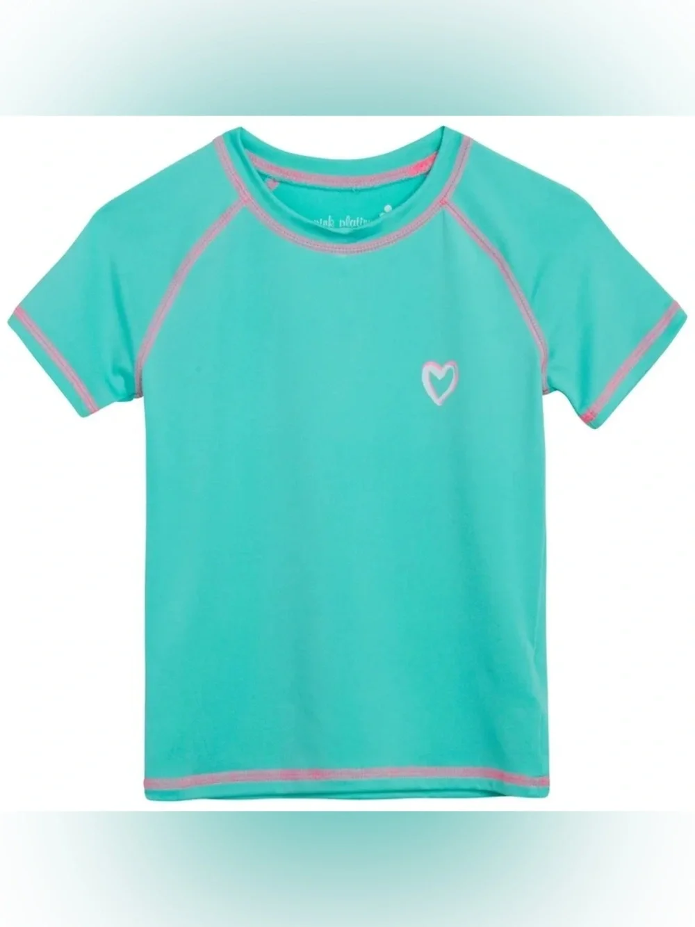 Pink Platinum Aqua Short-Sleeve Rashguard with Pink Stitching